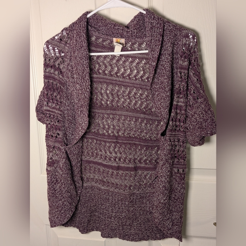 VTG Mudd Women Small Purple Knit Crochet Cardigan Sweater Y2K Boho Layering Fall